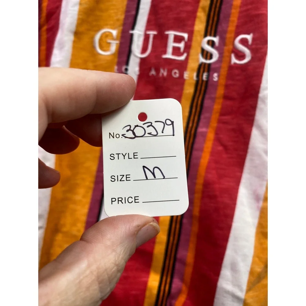 Guess Shirt Mens Medium Striped Colorblock Spell Out Preppy Academia Streetwear - Picture 7 of 7
